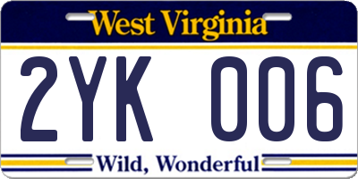 WV license plate 2YK006