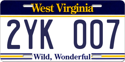 WV license plate 2YK007