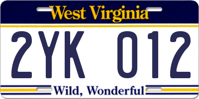 WV license plate 2YK012