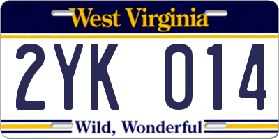 WV license plate 2YK014