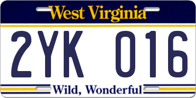 WV license plate 2YK016