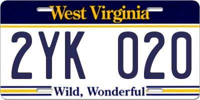 WV license plate 2YK020