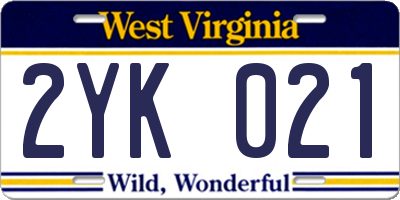 WV license plate 2YK021