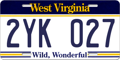 WV license plate 2YK027