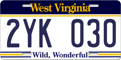 WV license plate 2YK030
