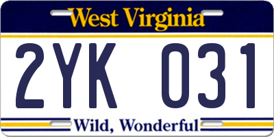 WV license plate 2YK031