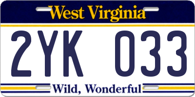 WV license plate 2YK033
