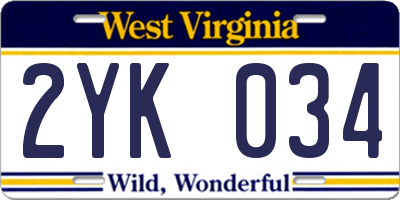 WV license plate 2YK034