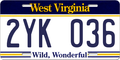 WV license plate 2YK036