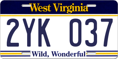 WV license plate 2YK037