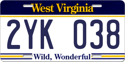 WV license plate 2YK038