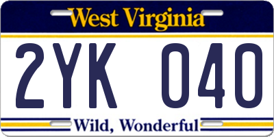WV license plate 2YK040