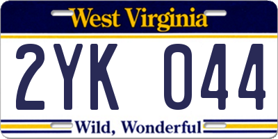 WV license plate 2YK044