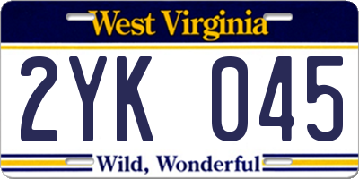 WV license plate 2YK045