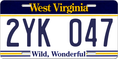 WV license plate 2YK047