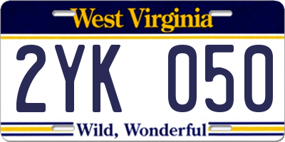 WV license plate 2YK050