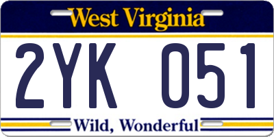 WV license plate 2YK051