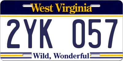 WV license plate 2YK057