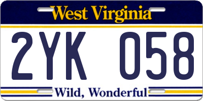 WV license plate 2YK058