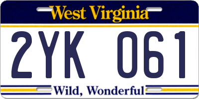 WV license plate 2YK061