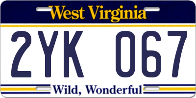 WV license plate 2YK067