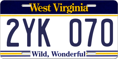 WV license plate 2YK070