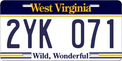 WV license plate 2YK071