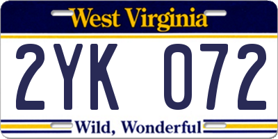 WV license plate 2YK072