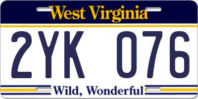 WV license plate 2YK076