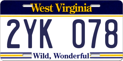 WV license plate 2YK078