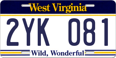 WV license plate 2YK081