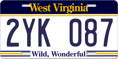 WV license plate 2YK087