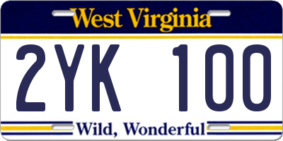 WV license plate 2YK100
