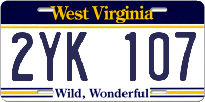 WV license plate 2YK107