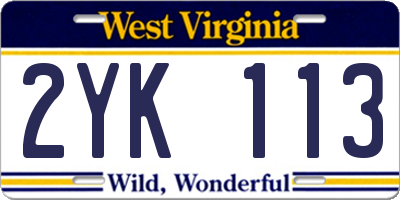 WV license plate 2YK113