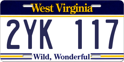 WV license plate 2YK117