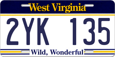 WV license plate 2YK135