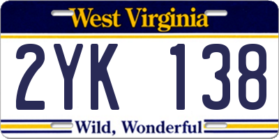 WV license plate 2YK138