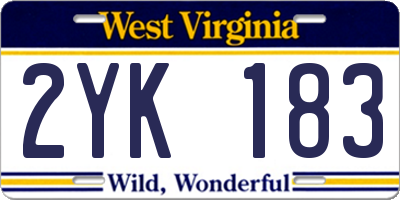 WV license plate 2YK183