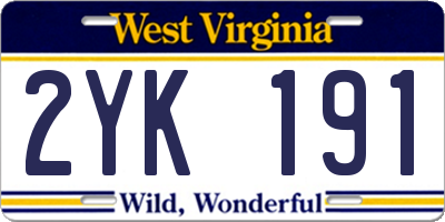 WV license plate 2YK191