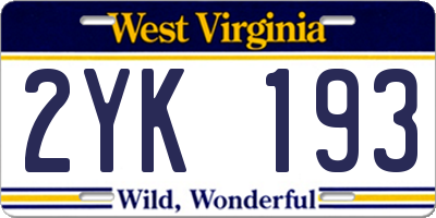 WV license plate 2YK193