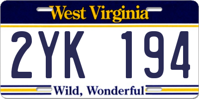 WV license plate 2YK194