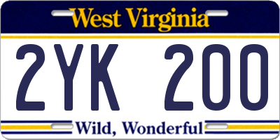 WV license plate 2YK200