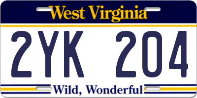 WV license plate 2YK204