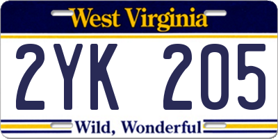 WV license plate 2YK205