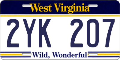 WV license plate 2YK207