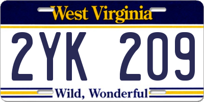 WV license plate 2YK209