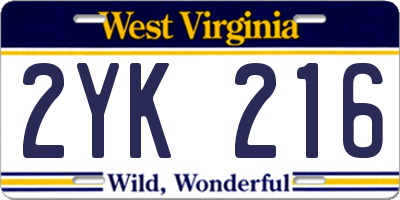 WV license plate 2YK216