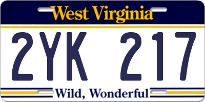 WV license plate 2YK217