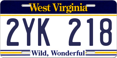 WV license plate 2YK218